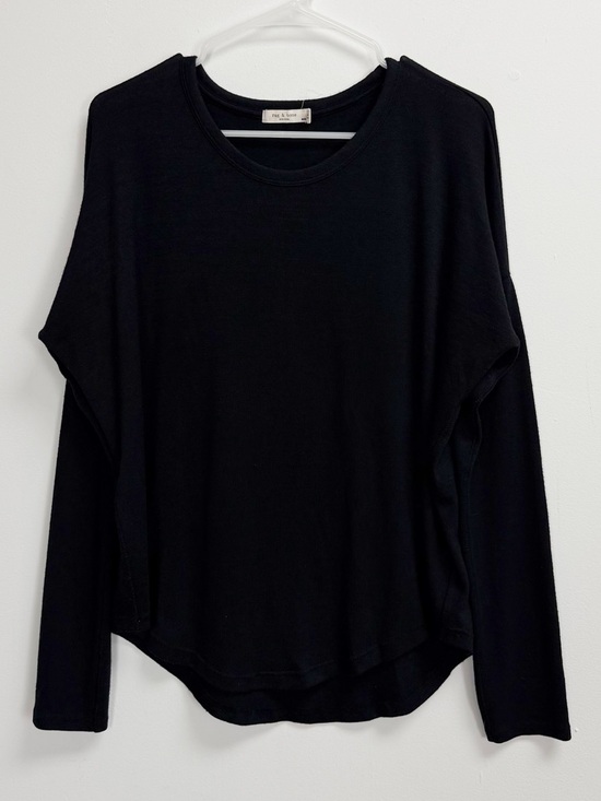 rag & bone Tops - Rag & Bone Relaxed Long Sleeve Knit Top Womens Medium Black Curved Baseball Hem